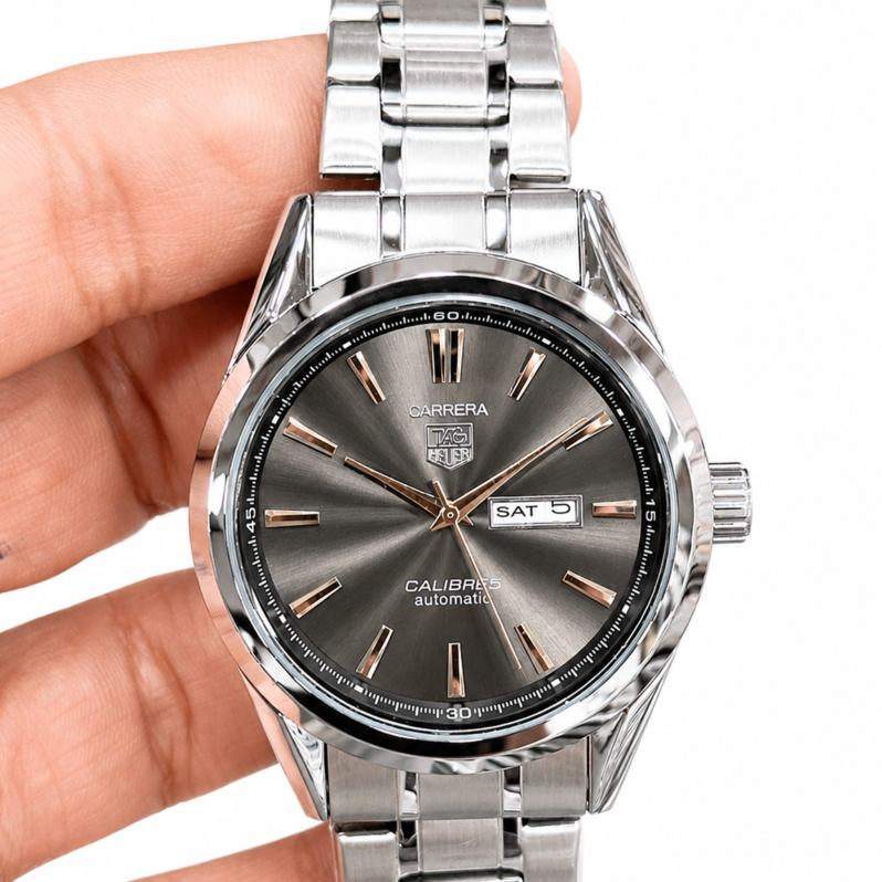 Luxury Silver Automatic Men’s Watch with Day & Date Display