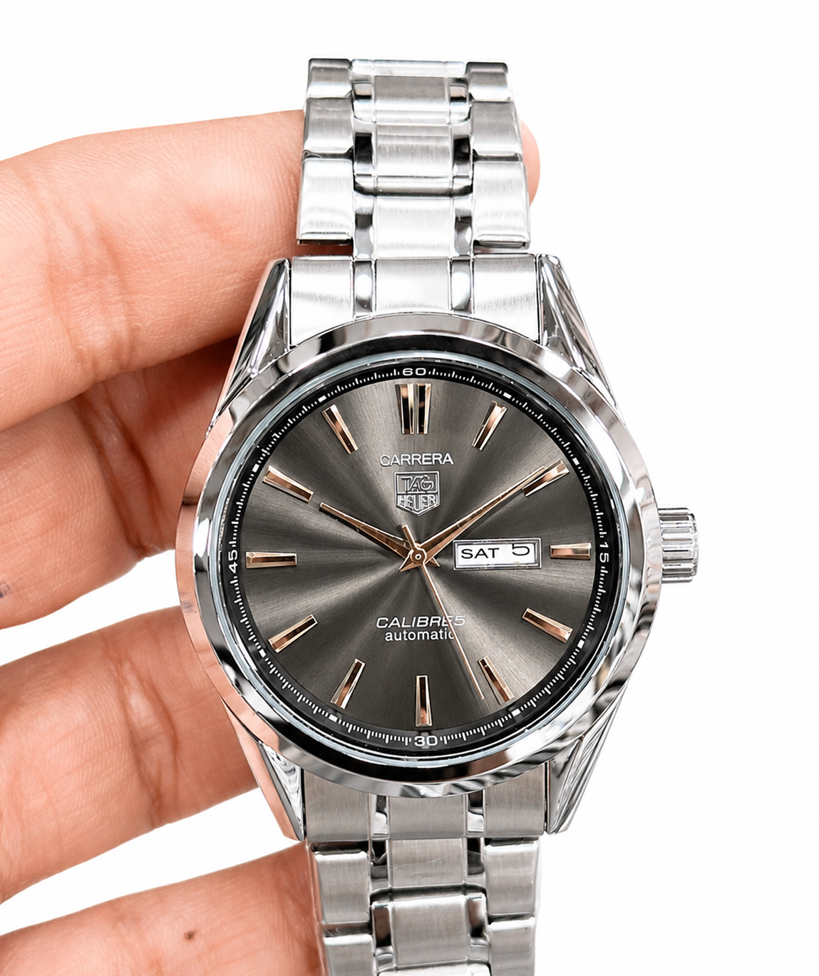 Luxury Silver Automatic Men’s Watch with Day & Date Display