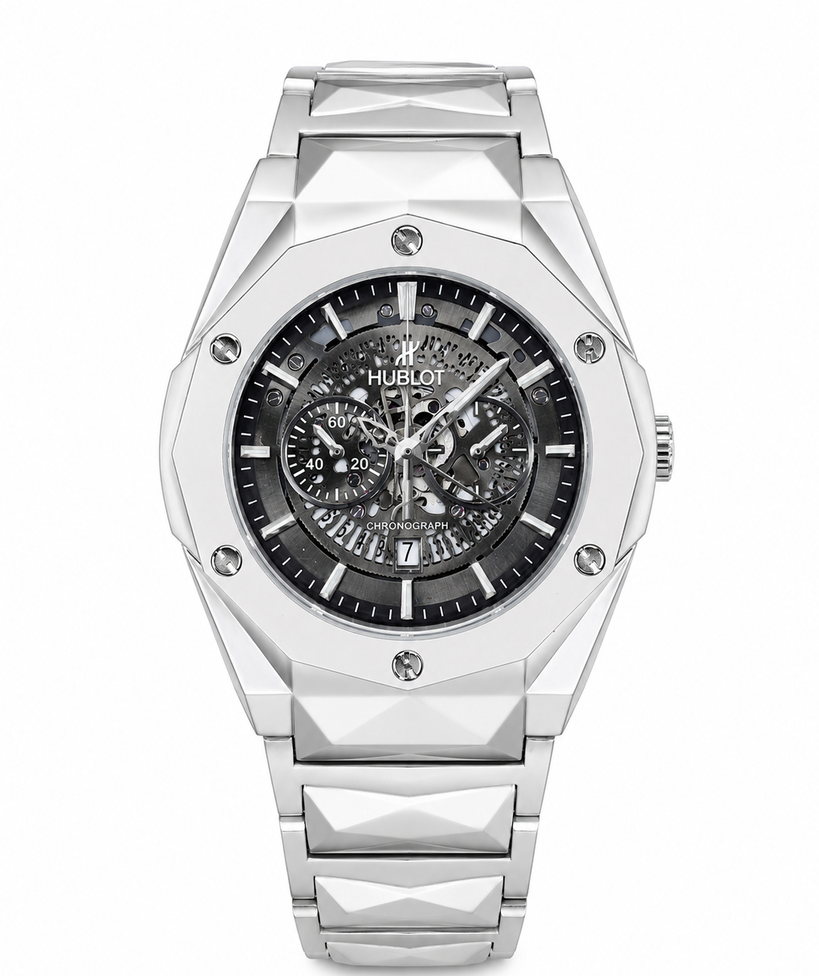 Luxury Chronograph Skeleton Men’s Watch – Black Metal Bracelet