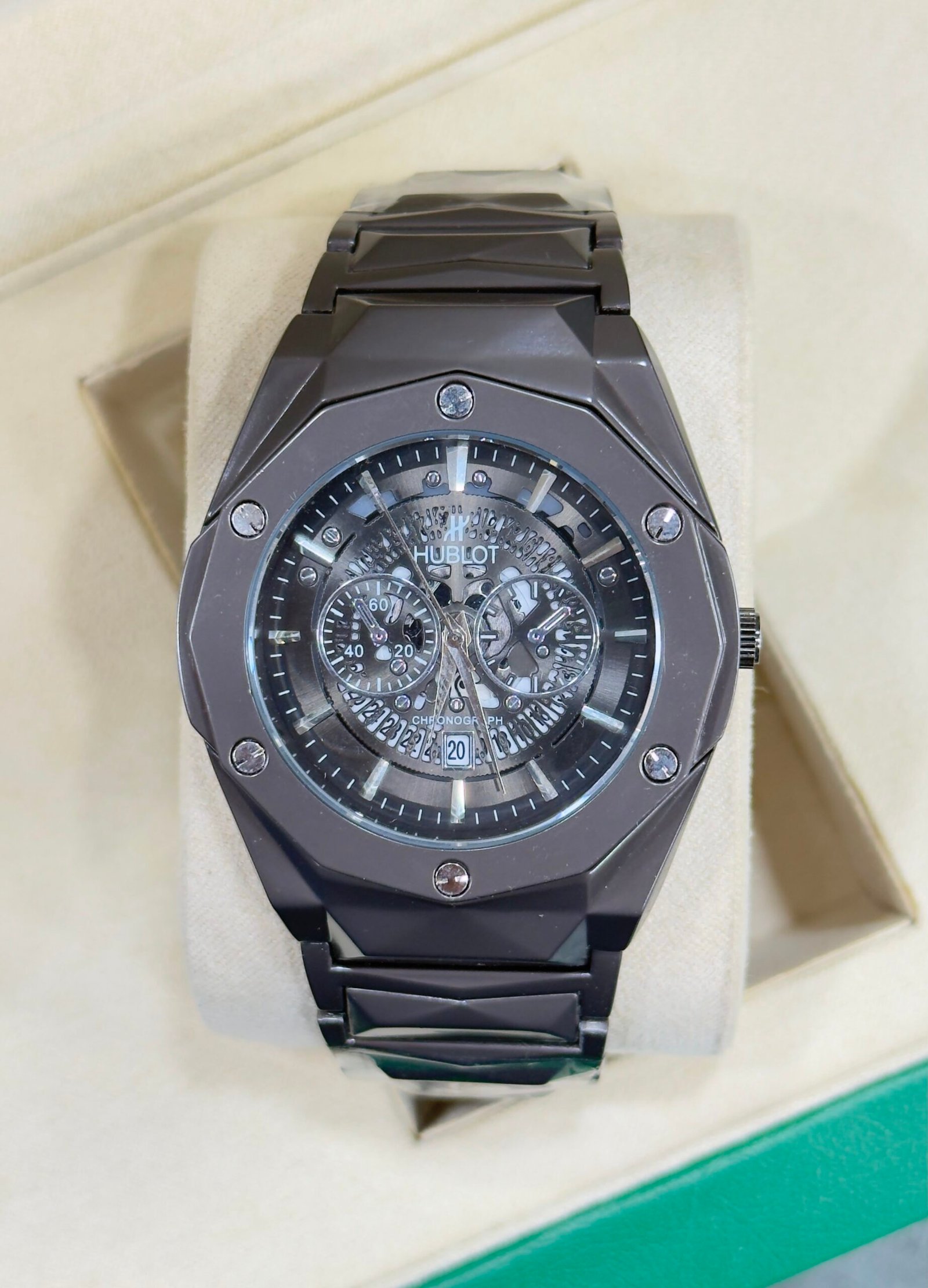 Luxury Chronograph Skeleton Men’s Watch – Black Metal Bracelet - Image 2