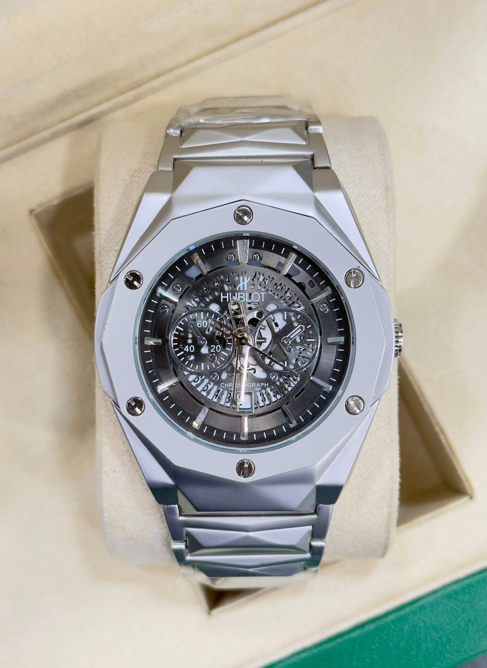 Luxury Chronograph Skeleton Men’s Watch – Black Metal Bracelet - Image 3