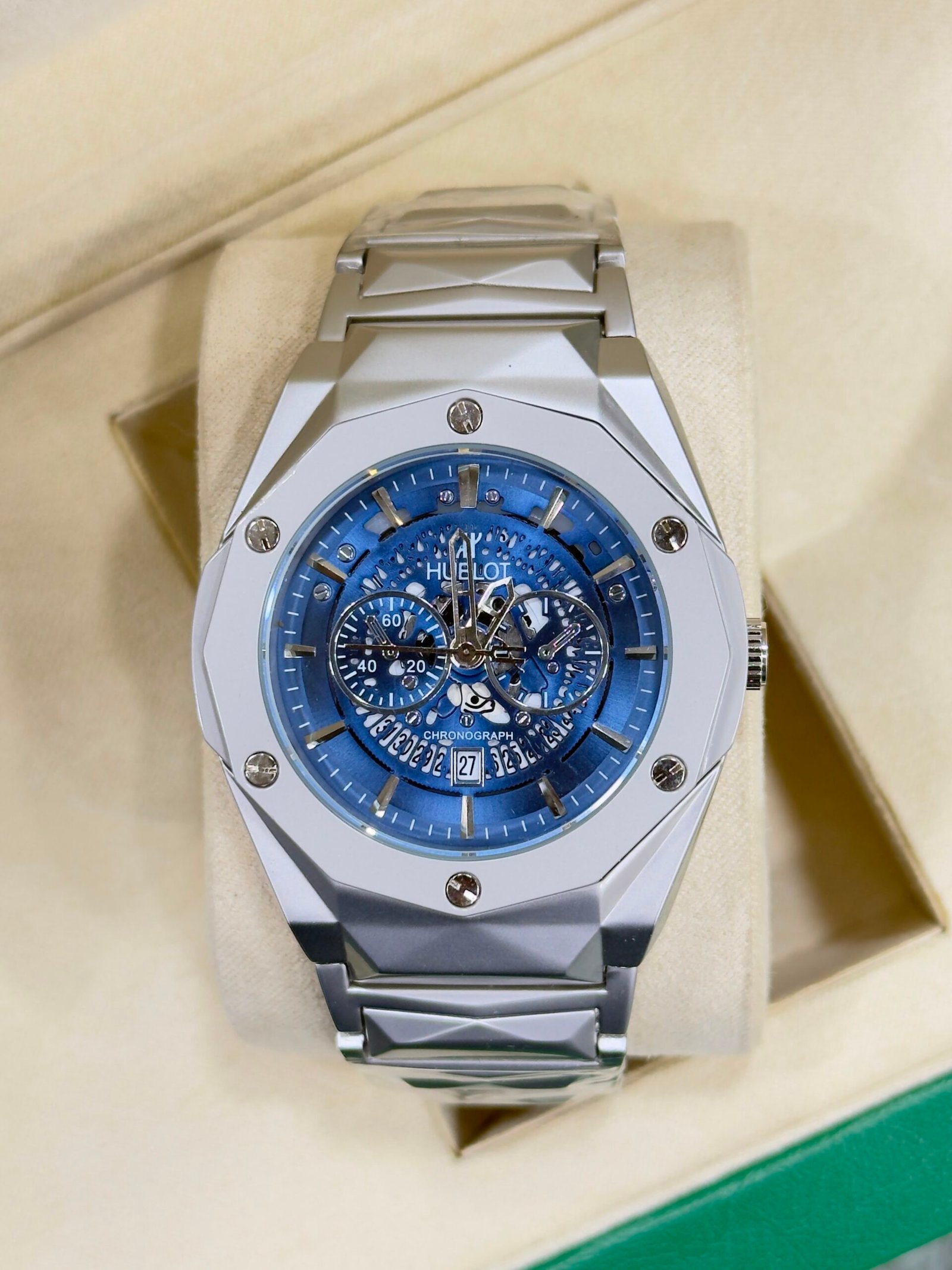 Luxury Chronograph Skeleton Men’s Watch – Black Metal Bracelet - Image 4