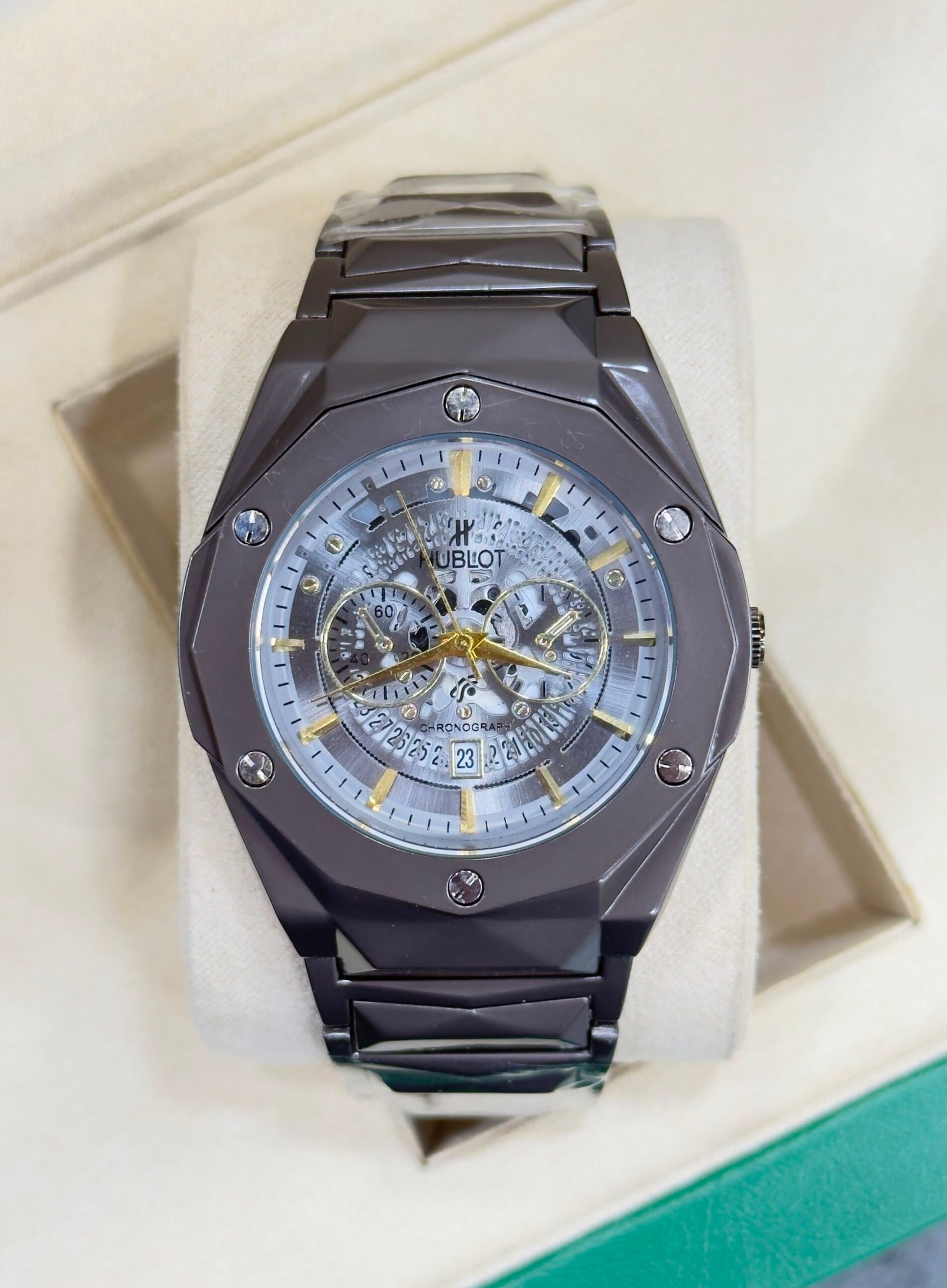 Luxury Chronograph Skeleton Men’s Watch – Black Metal Bracelet - Image 5