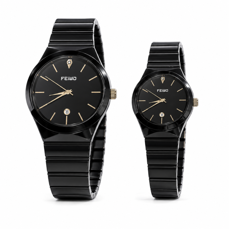 Men's Premium Black Couple Watches – Stainless Steel Quartz