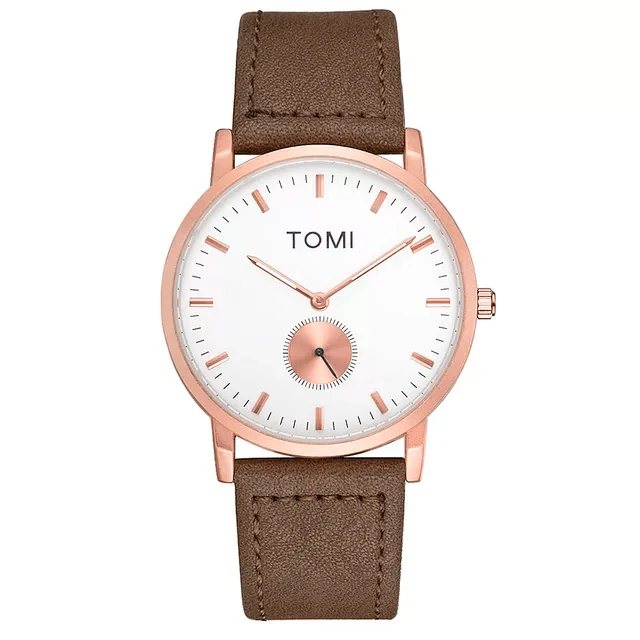 Elegant Women’s Watch – Rose Gold Case with Black Leather Strap