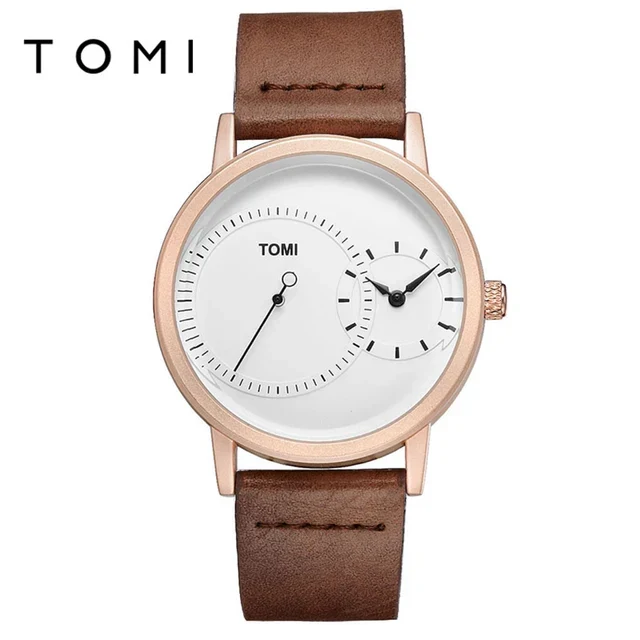 TOMI Dual Dial Minimalist Quartz Leather Watch