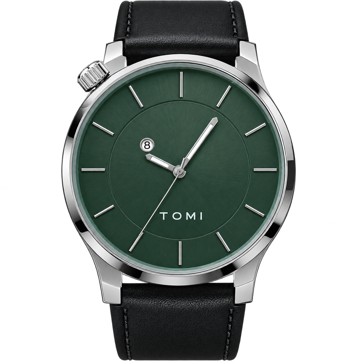 TOMI Minimalist Green Dial Leather Strap Watch