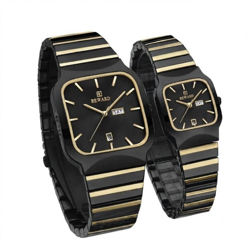 Luxury Black & Gold Couple Watches Set