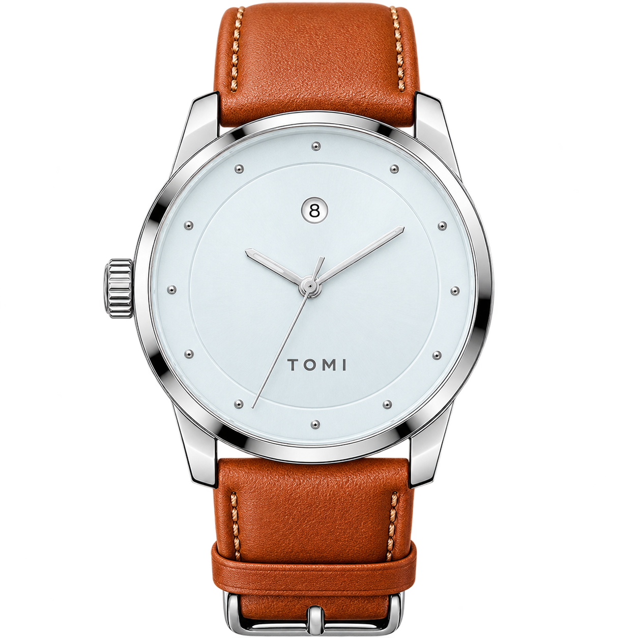 TOMI Minimalist Green Dial Leather Strap Watch - Image 2