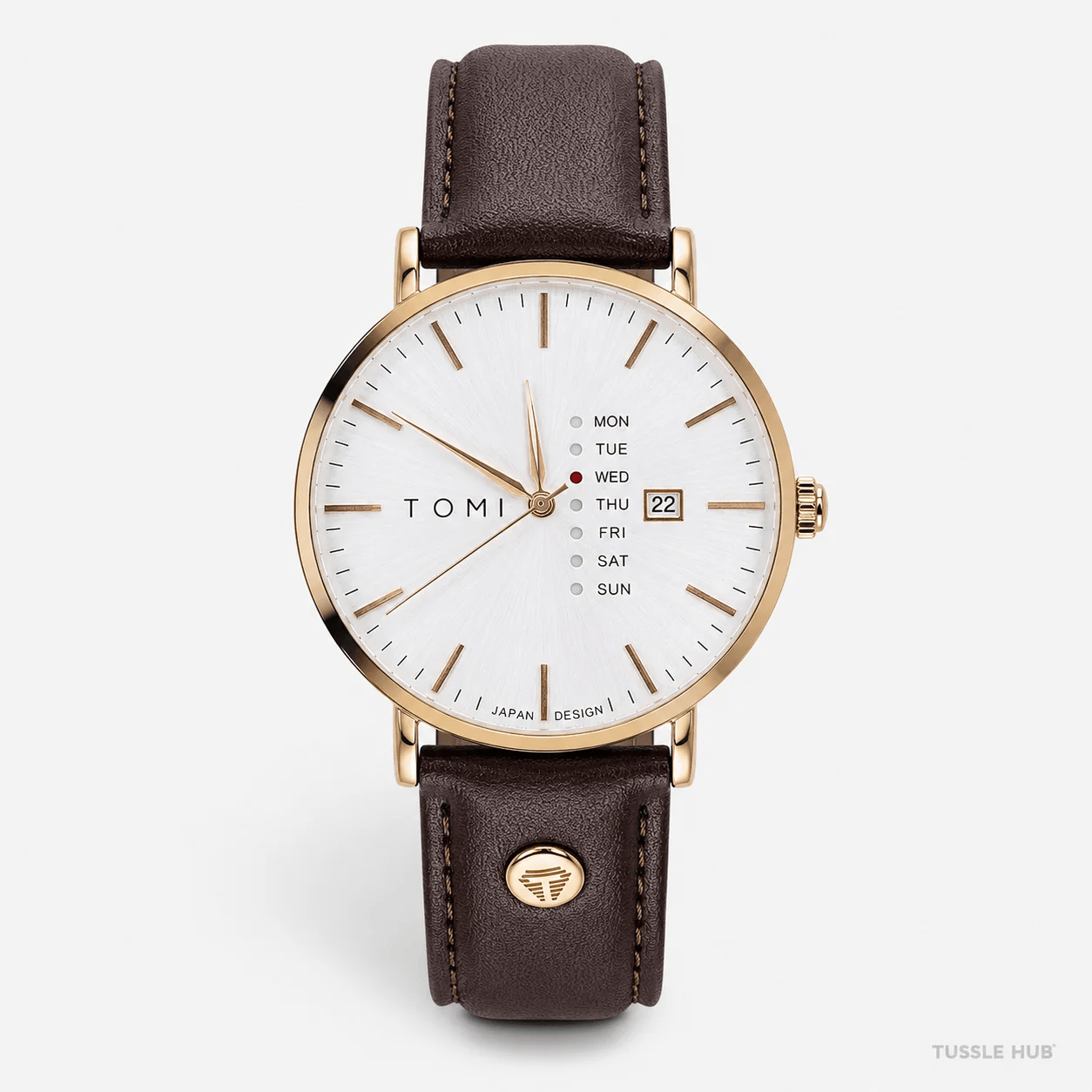 Classic Men’s Leather Watch – White Dial with Day & Date Display - Image 2