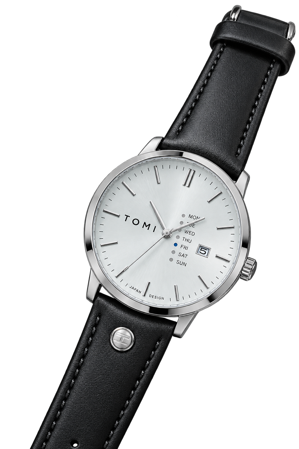 TOMI Minimalist Green Dial Leather Strap Watch - Image 3