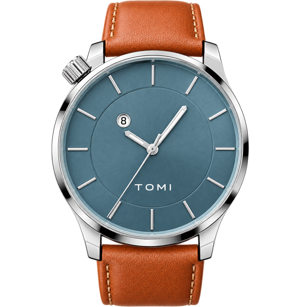 TOMI Minimalist Green Dial Leather Strap Watch - Image 5