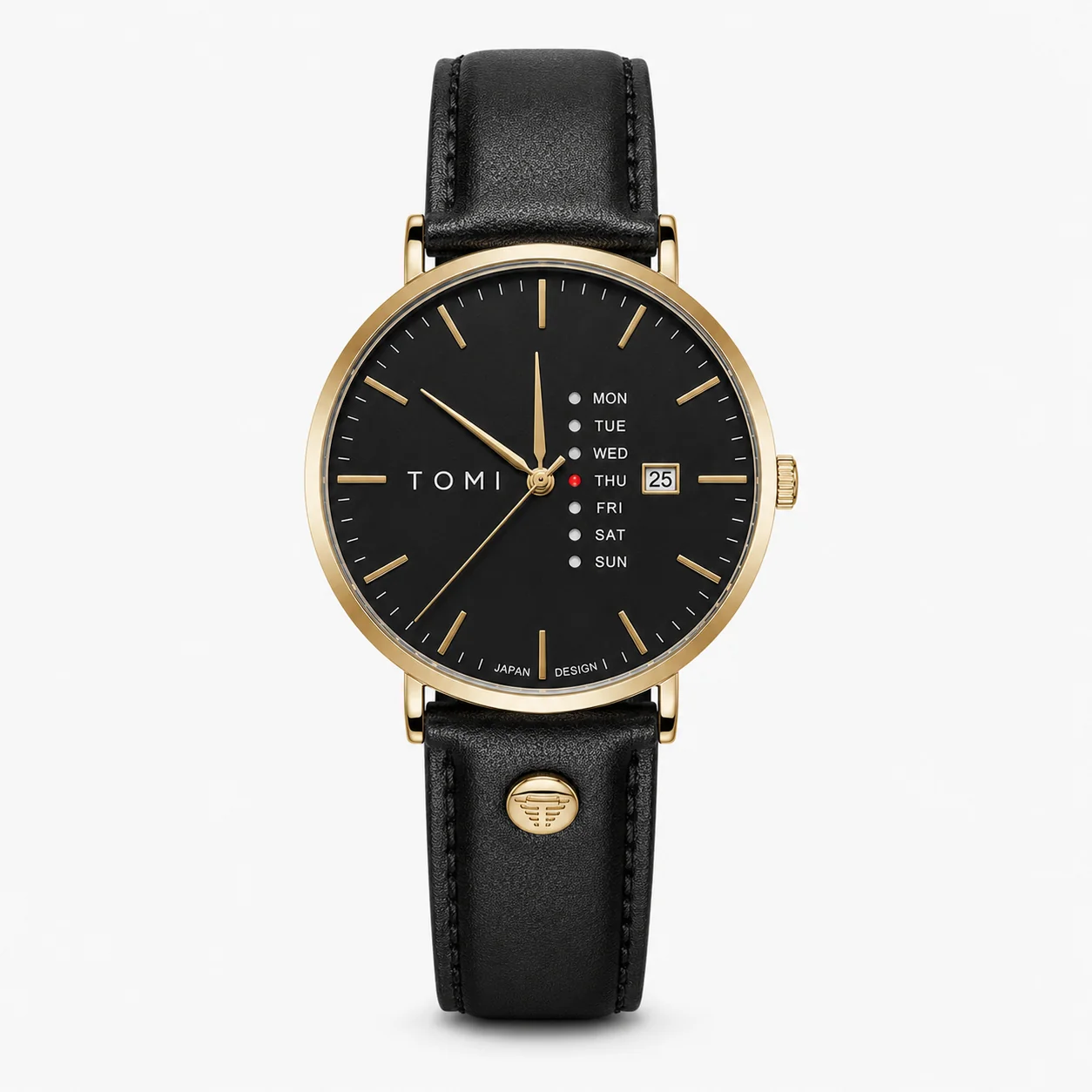 Classic Men’s Leather Watch – White Dial with Day & Date Display - Image 3