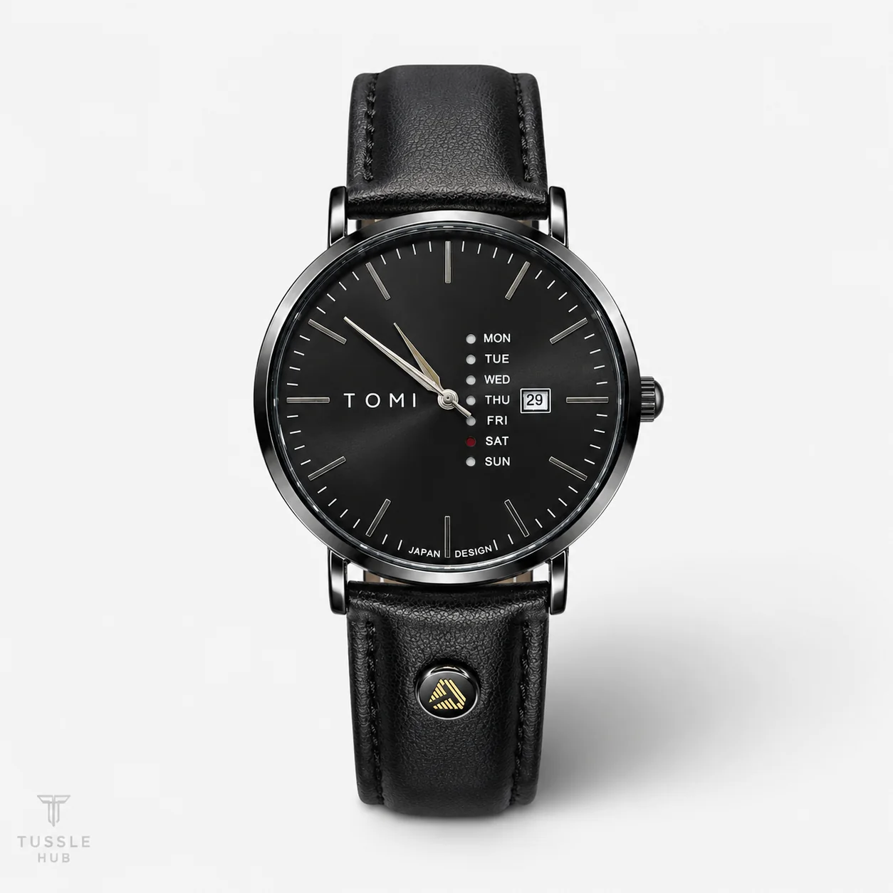 Classic Men’s Leather Watch – White Dial with Day & Date Display - Image 4