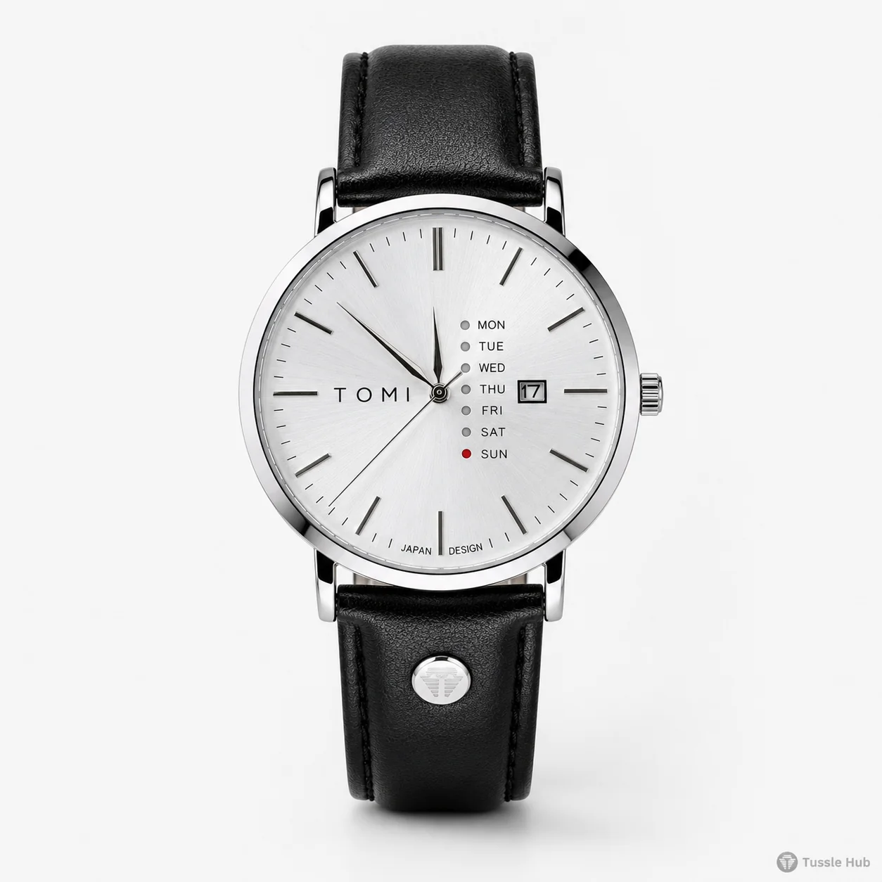 Classic Men’s Leather Watch – White Dial with Day & Date Display - Image 6