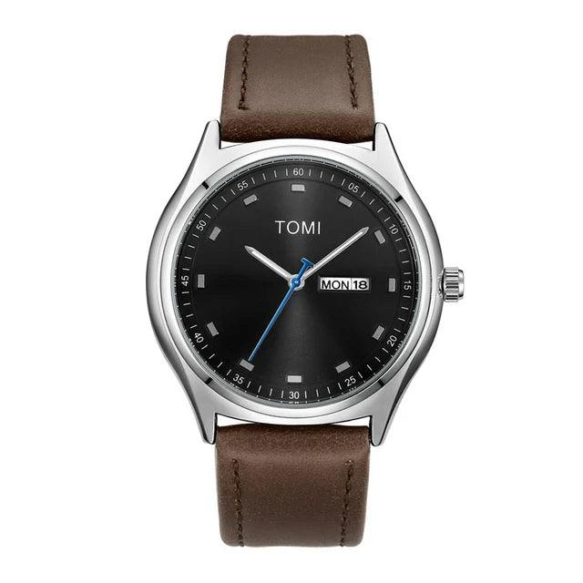 Classic Men’s Leather Strap Watch – Black Dial