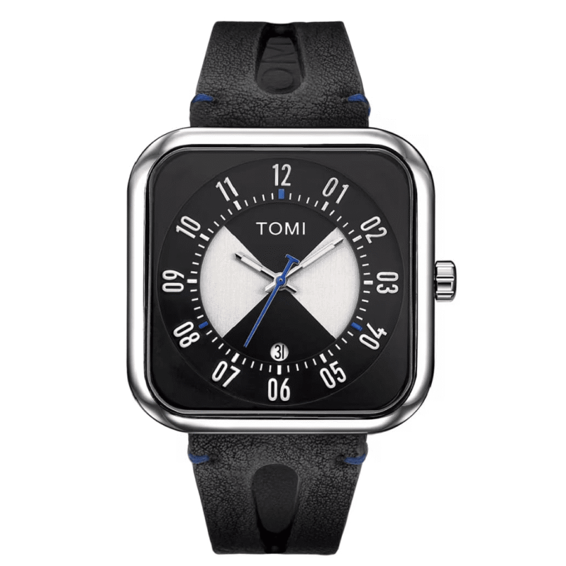 Modern Square Men’s Watch – Black Leather Strap & Rose Gold Case