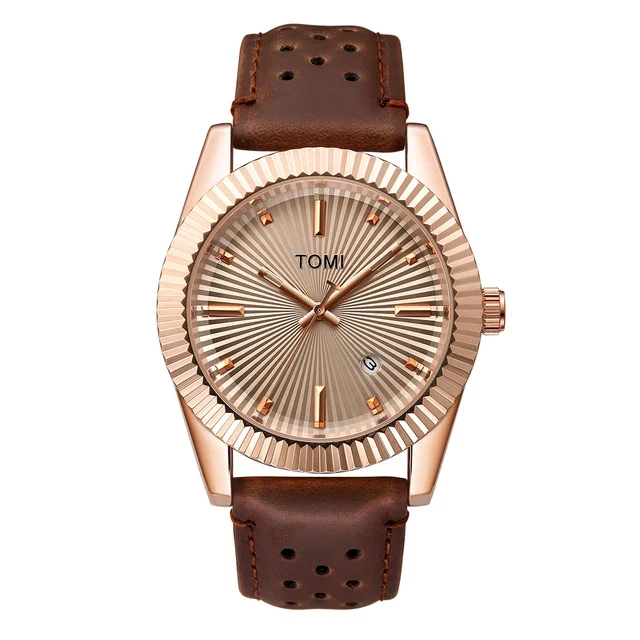 TOMI Fluted Bezel Sunburst Quartz Watch with Date Display